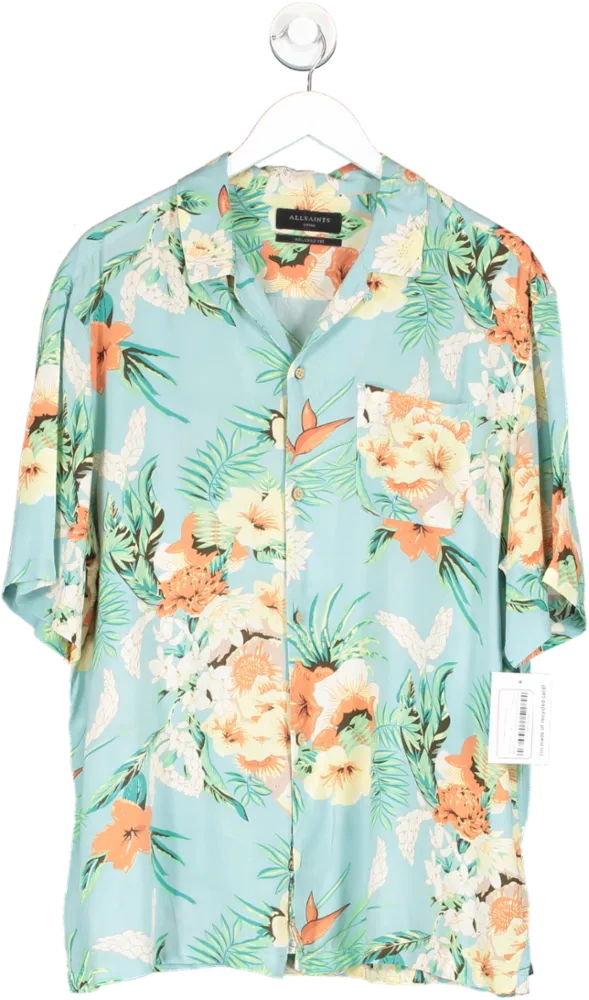 All Saints Blue Relaxed Fit Hawaiian Shirt UK L