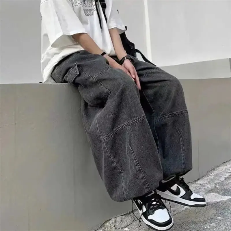 Elastic Waist Wide leg Pockets Baggy Jeans