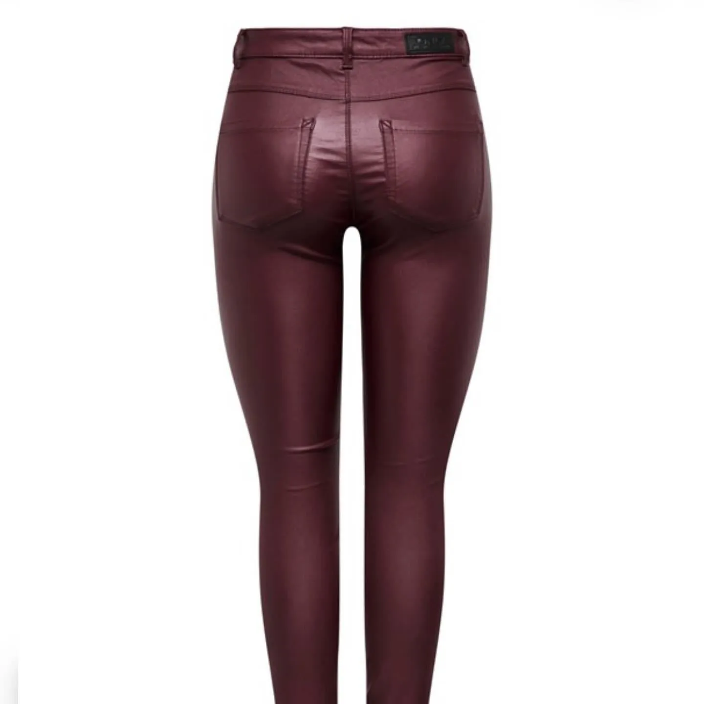 High Waist Burgundy PU Jeans