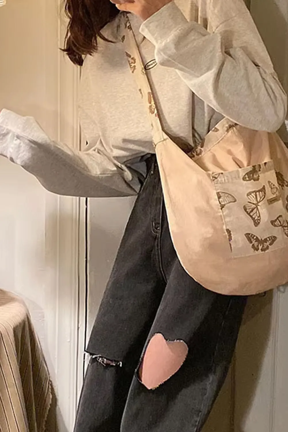 High Waist Heart Shaped Hole Denim Pants