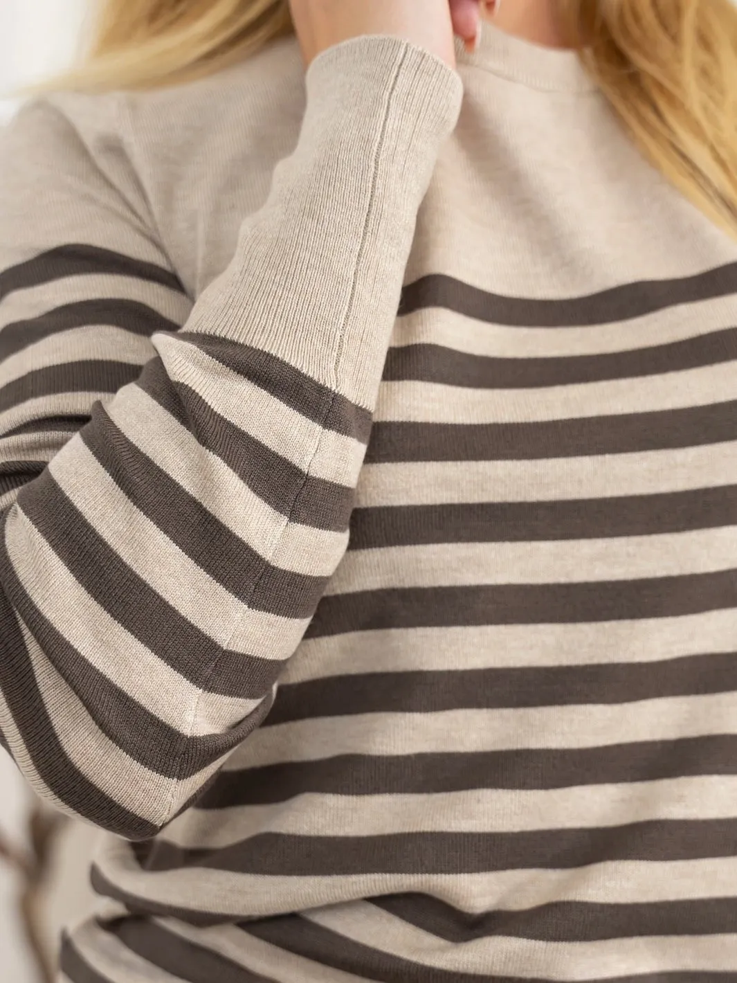 Kaffe KAlizza striped knit pullover feather grey/brown
