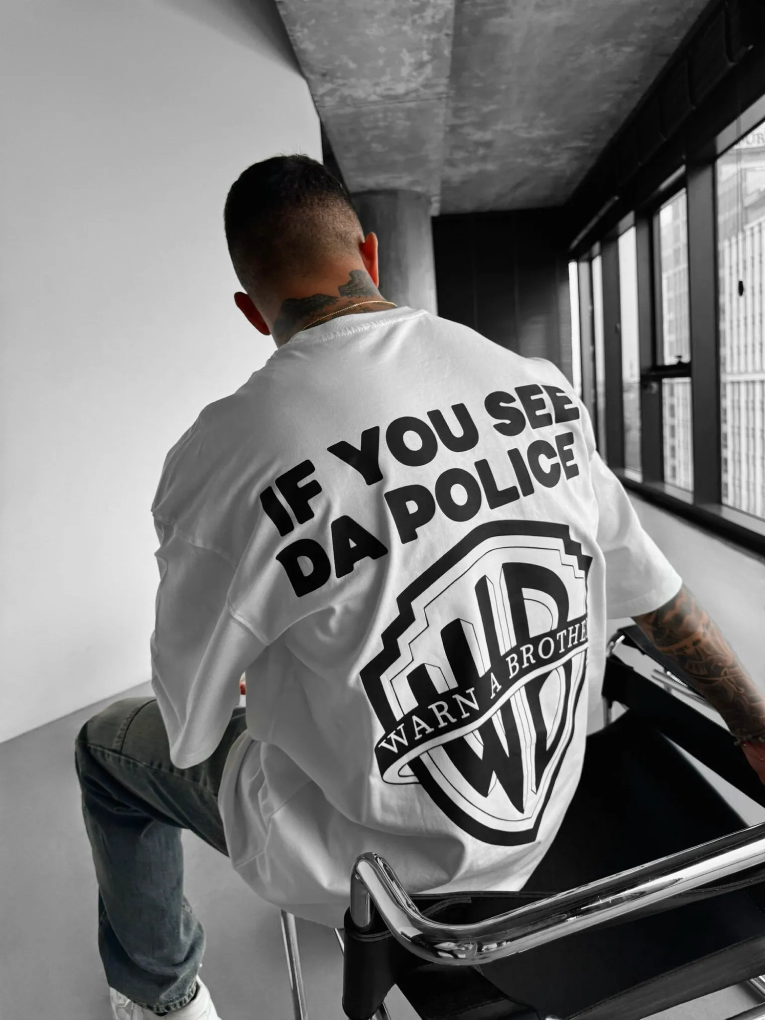 Oversize 'Warn a Brother' T-shirt - Ecru