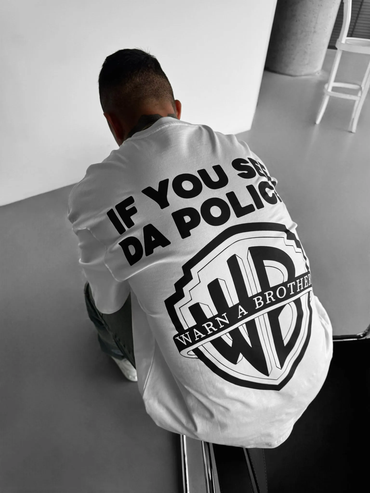Oversize 'Warn a Brother' T-shirt - Ecru