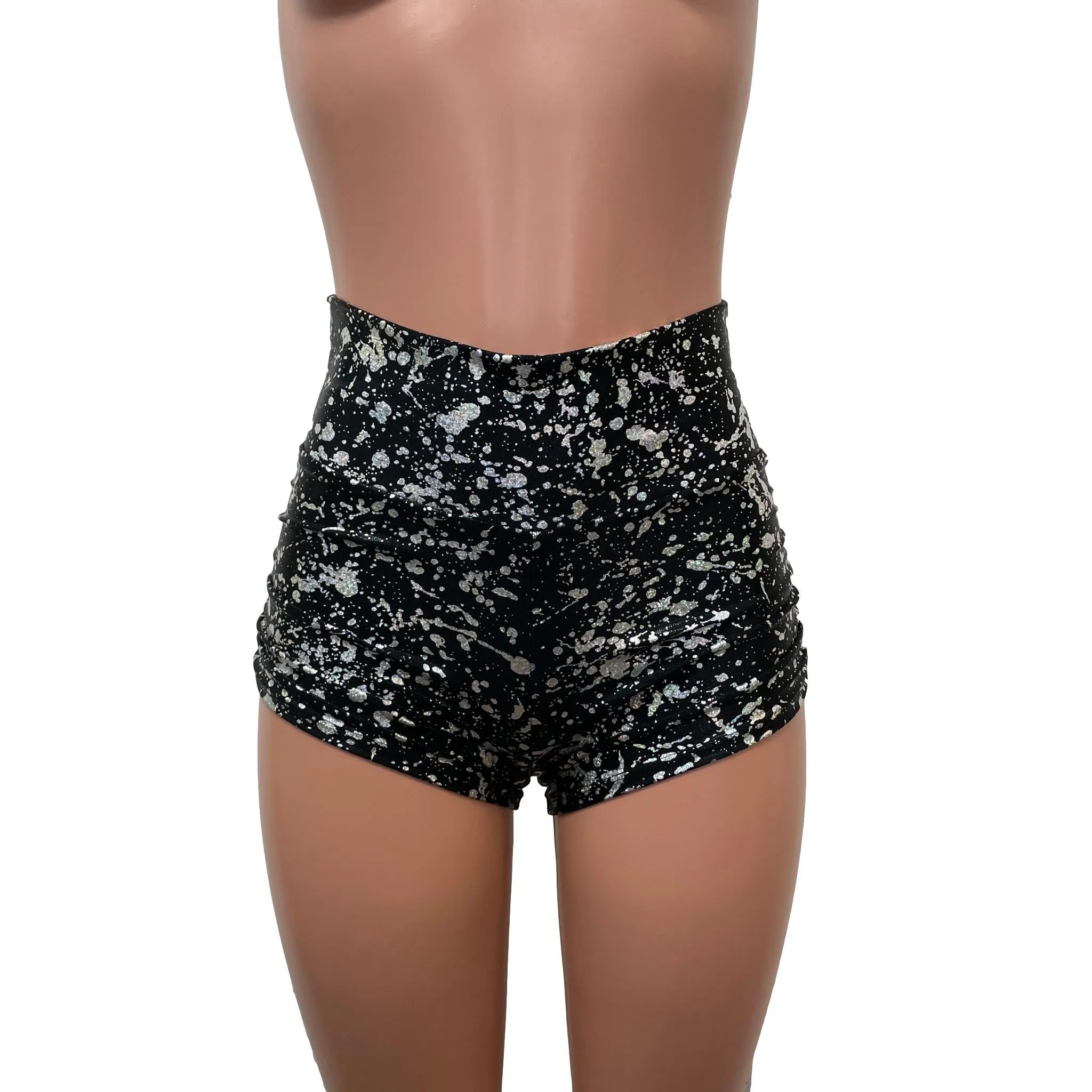 Ruched Booty Shorts - Black Holo Splatter