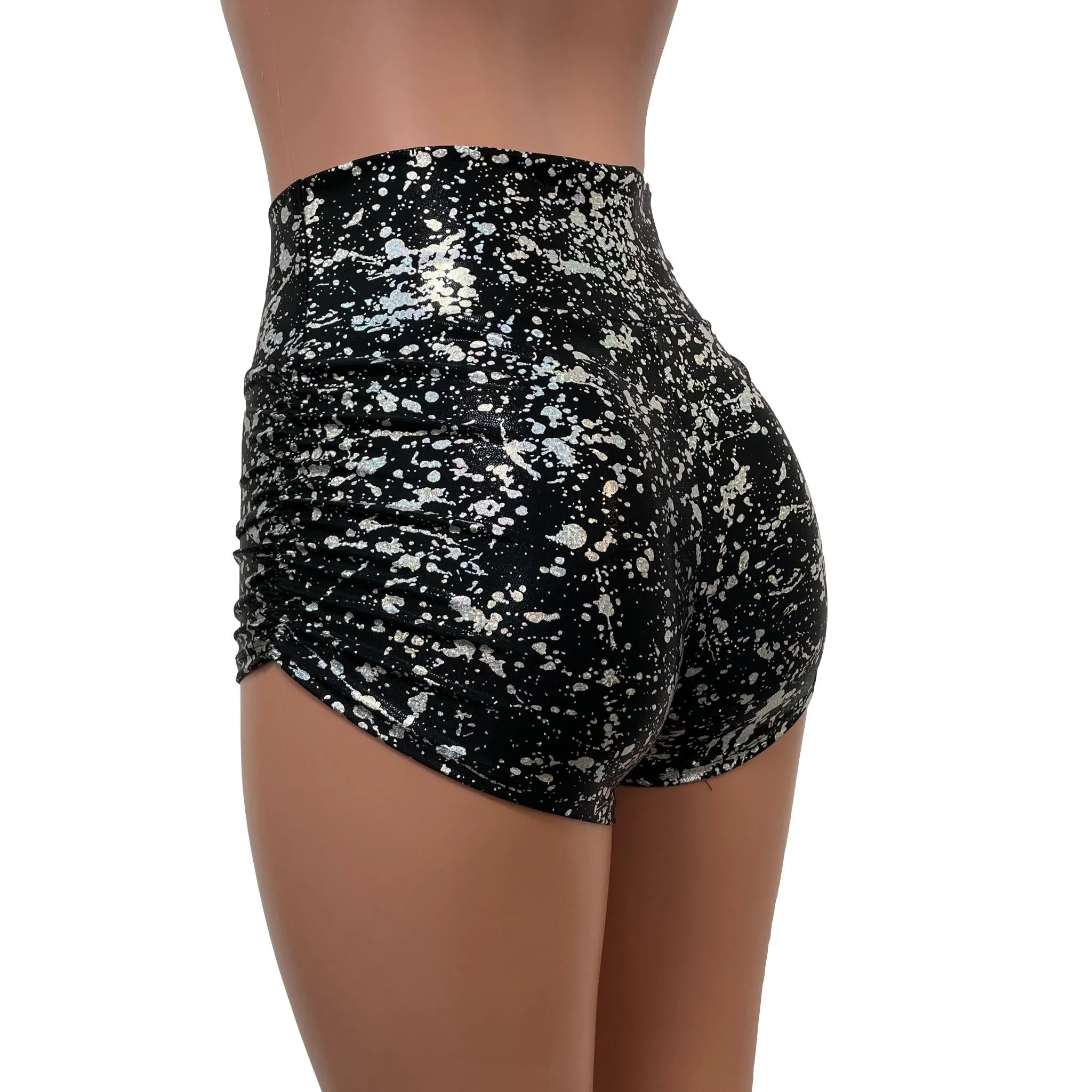 Ruched Booty Shorts - Black Holo Splatter