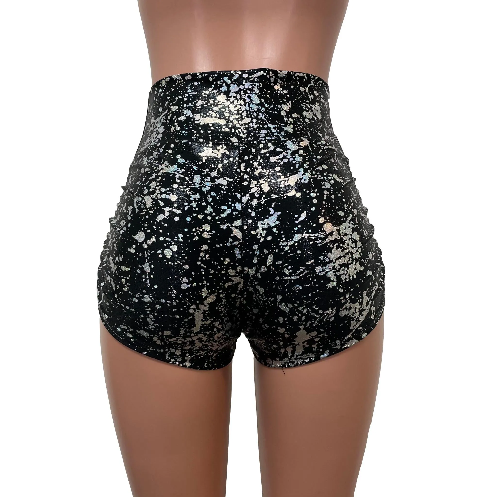 Ruched Booty Shorts - Black Holo Splatter