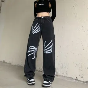 Y2K Skeleton Hands Baggy Jeans